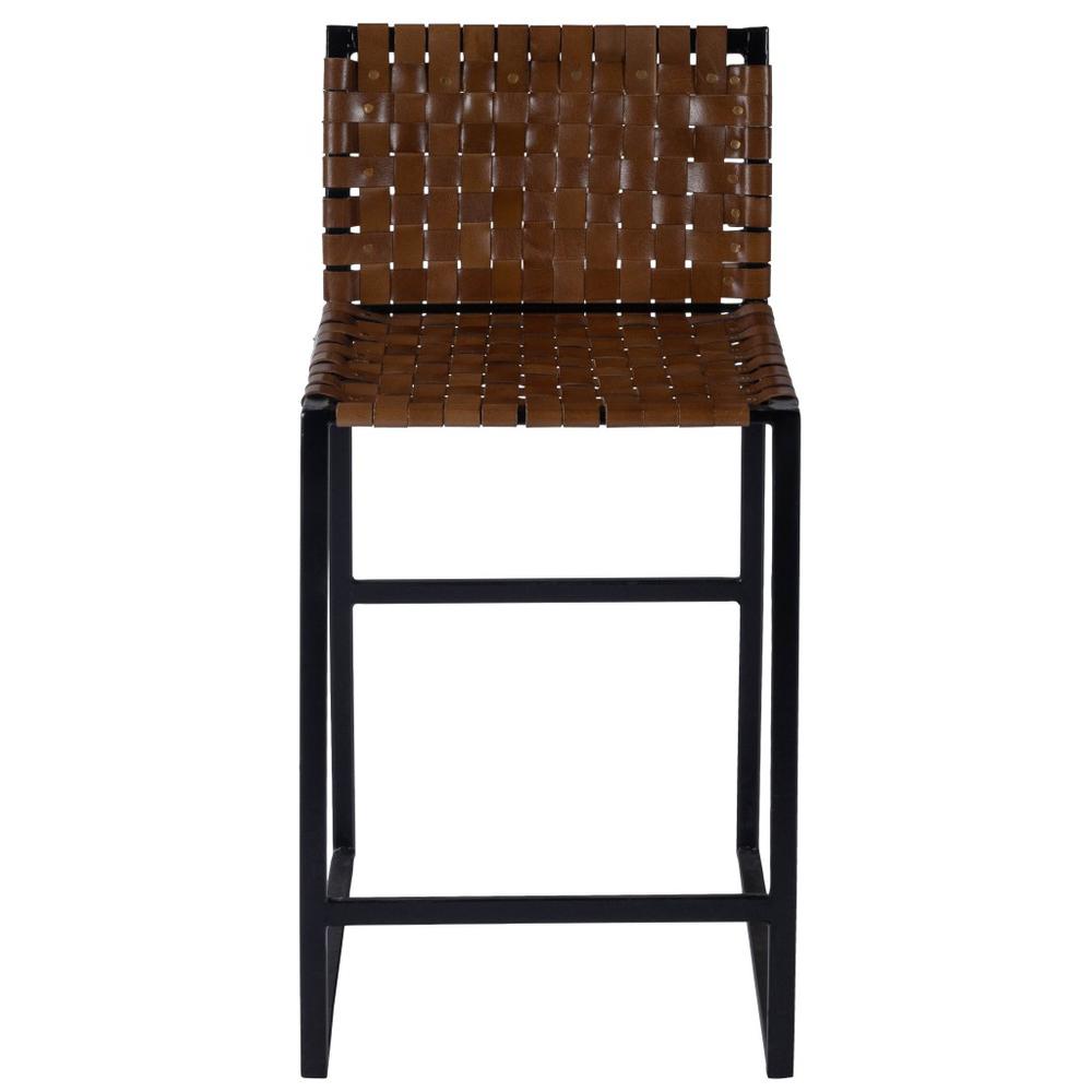Brown Woven Leather Counter Stool Medium Brown. Picture 2