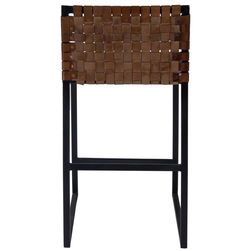 Brown Woven Leather Counter Stool Medium Brown. Picture 4
