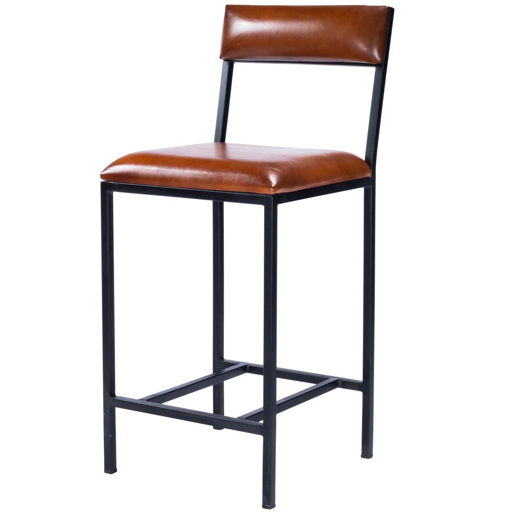 Classic Leather and Metal Counter Stool Medium Brown. Picture 1