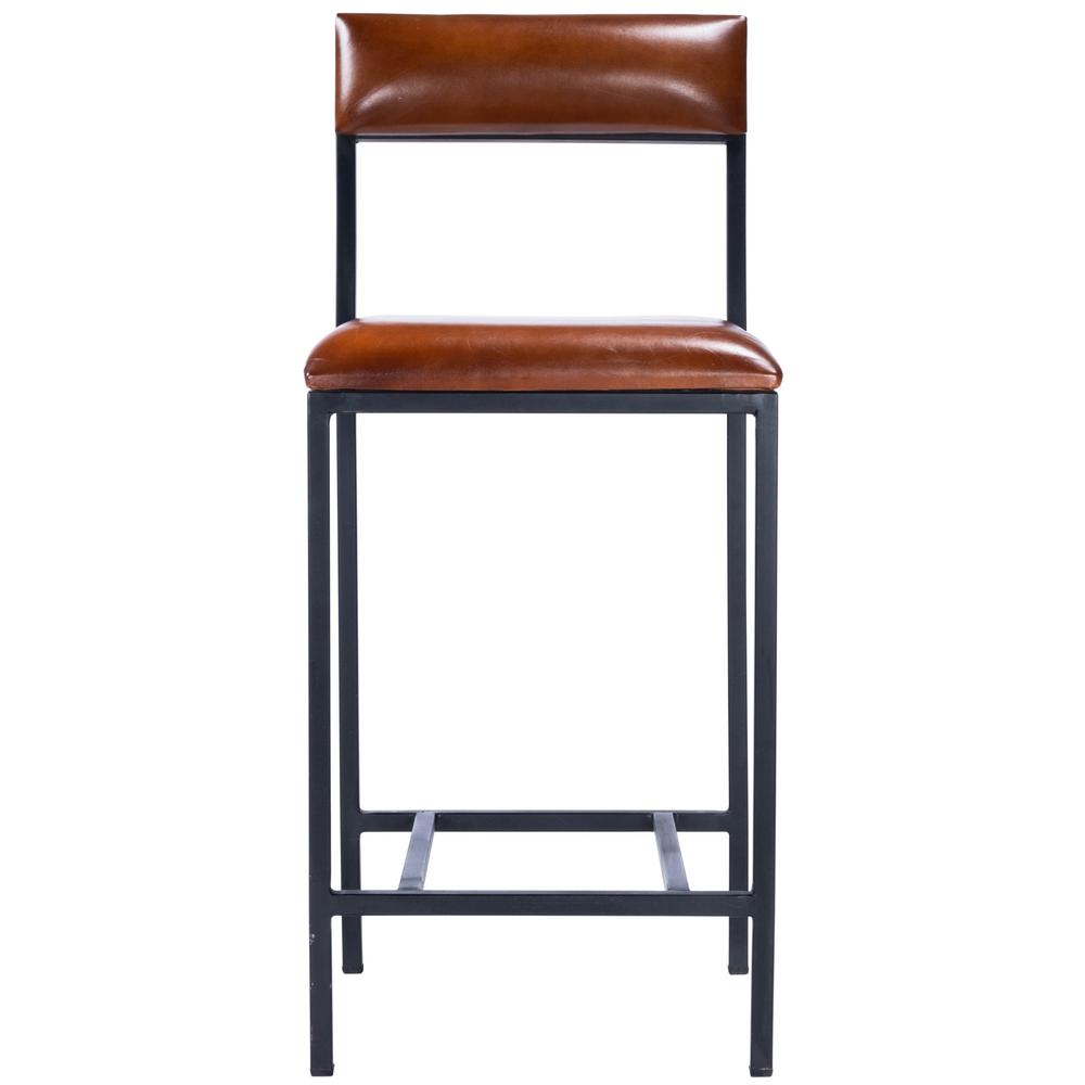 Classic Leather and Metal Counter Stool Medium Brown. Picture 2