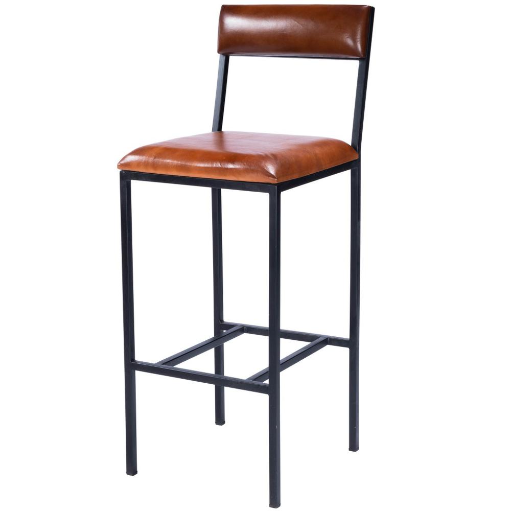 Classic Leather and Metal Bar Stool Medium Brown. Picture 1