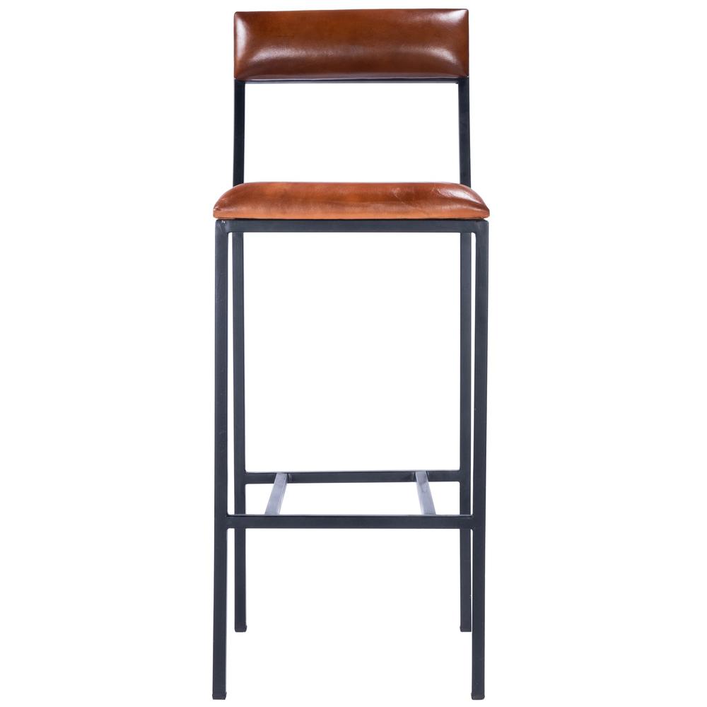 Classic Leather and Metal Bar Stool Medium Brown. Picture 2