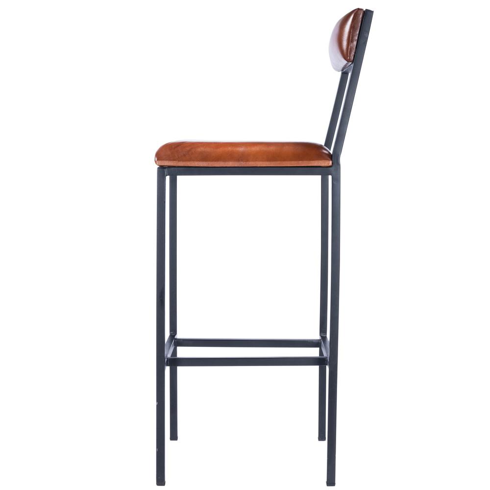 Classic Leather and Metal Bar Stool Medium Brown. Picture 3