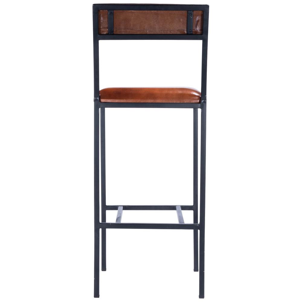 Classic Leather and Metal Bar Stool Medium Brown. Picture 4