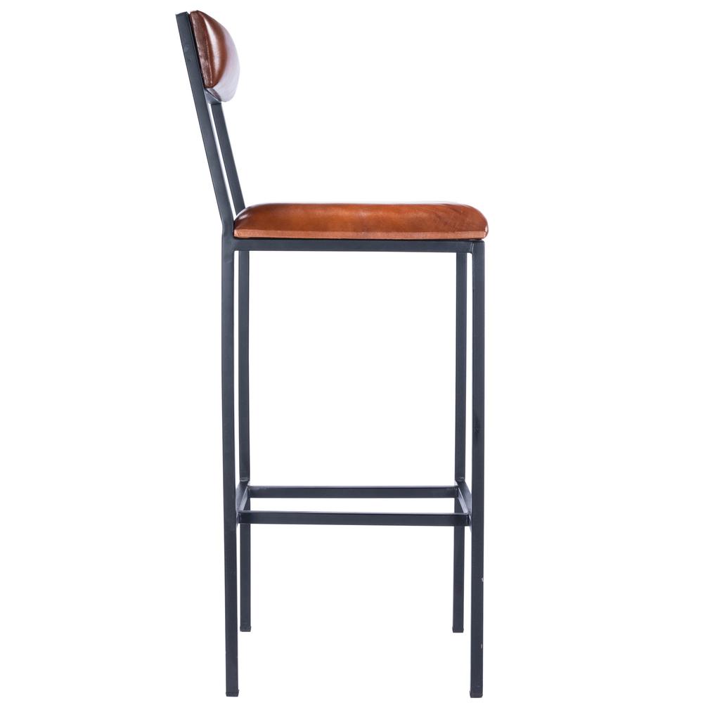 Classic Leather and Metal Bar Stool Medium Brown. Picture 5