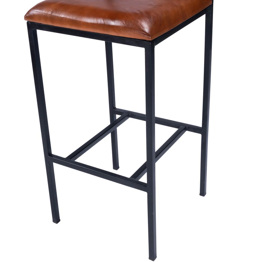 Classic Leather and Metal Bar Stool Medium Brown. Picture 8
