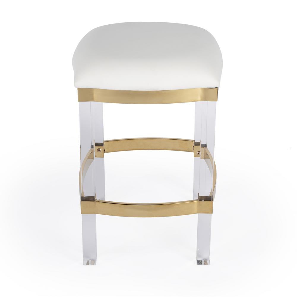 Acrylic and Polished Gold Counter Stool White. Picture 1