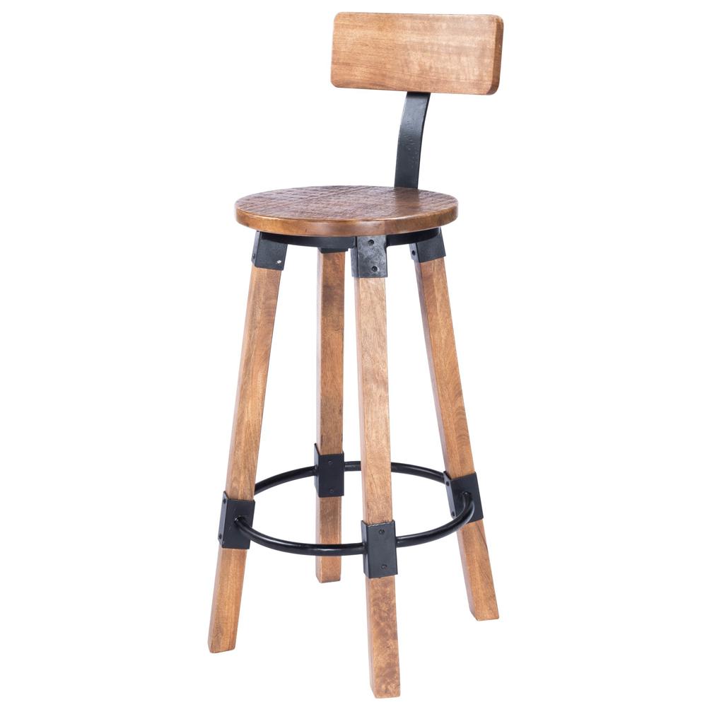Sturdy Wood and Metal Bar Stool Natural Wood. Picture 1