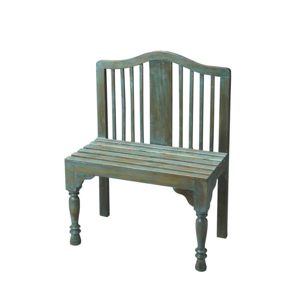 Antiqued Blue Solid Wood Bench Assorted. Picture 1
