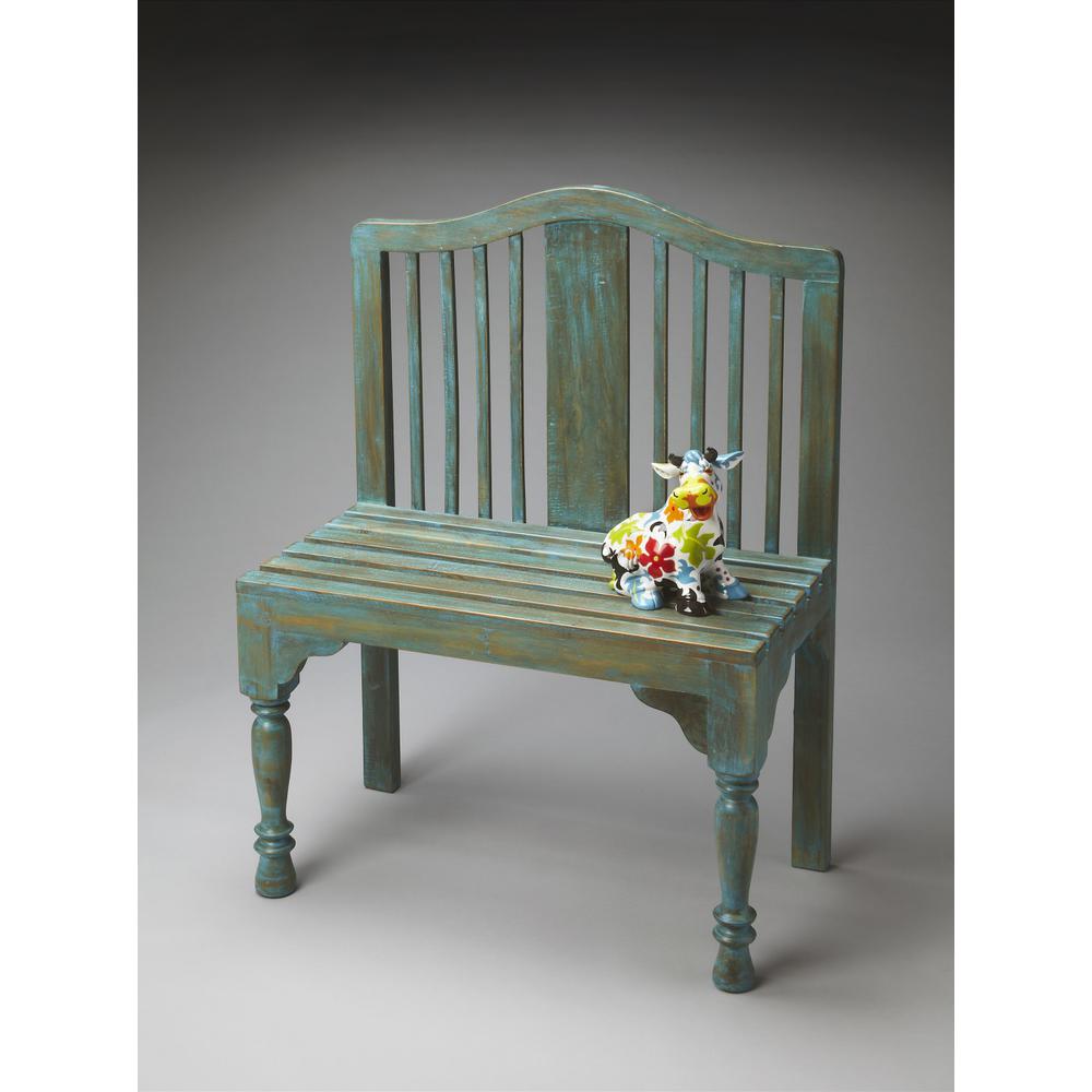 Antiqued Blue Solid Wood Bench Assorted. Picture 4