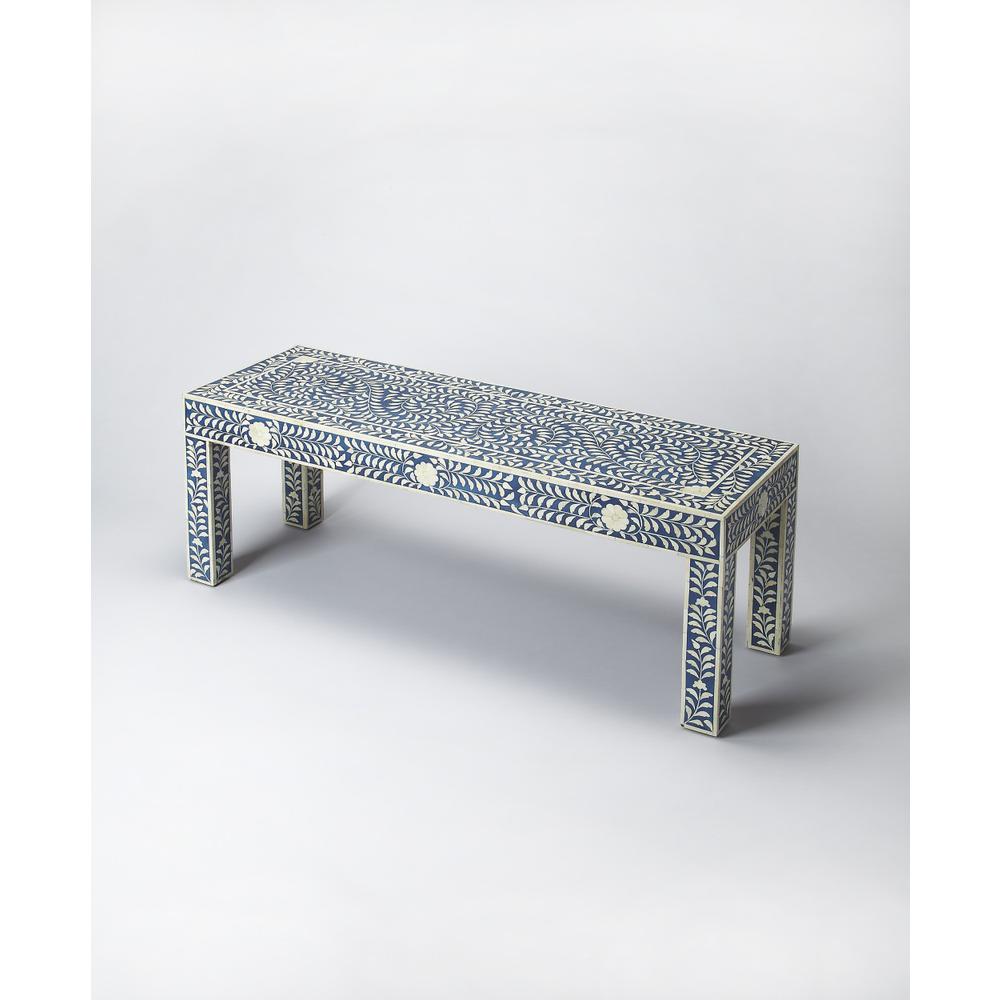 Blue and Ivory Bone Inlay Bench Blue. Picture 1