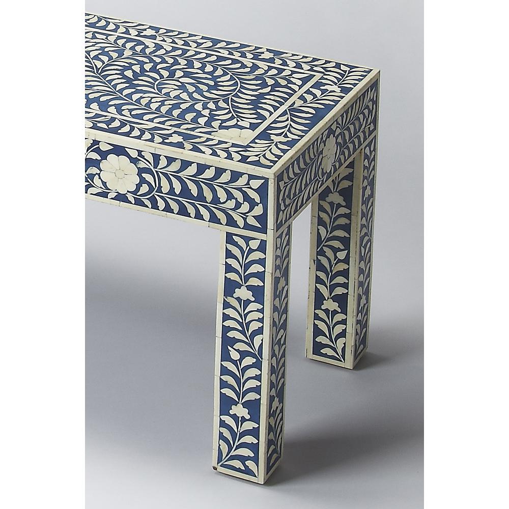 Blue and Ivory Bone Inlay Bench Blue. Picture 3
