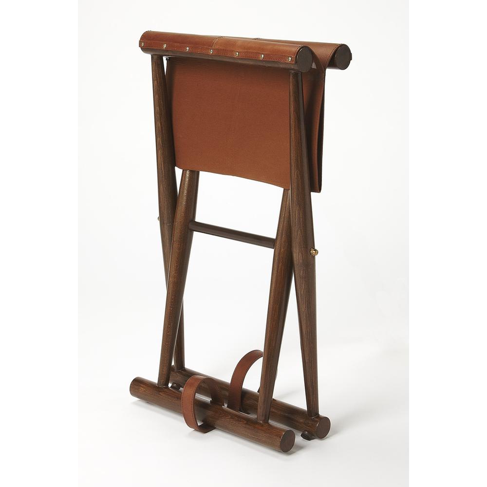 Brown Wood and Leather Portable Stool Medium Brown. Picture 6