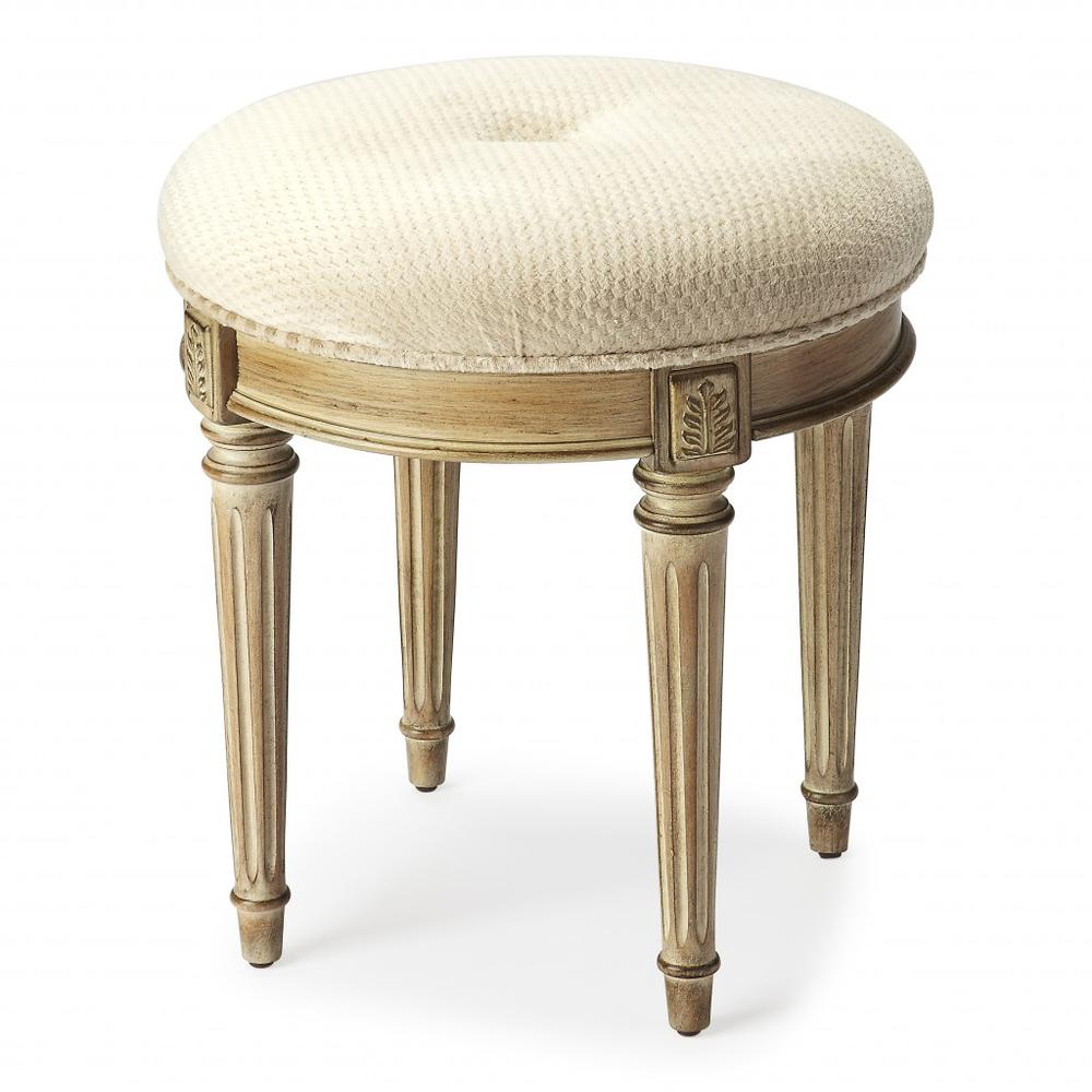 Classic Driftwood Ivory Vanity Stool Gray. Picture 1