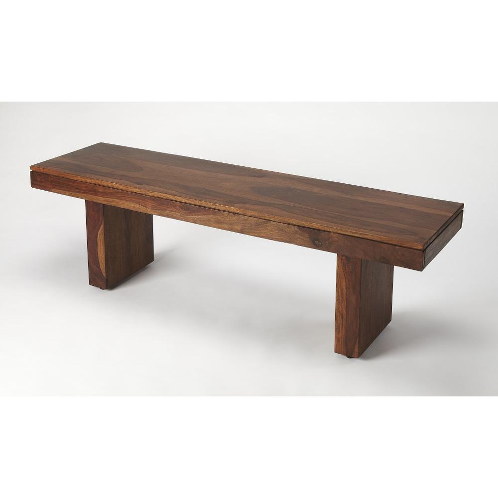 Modern Chunky Solid Wood Bench Dark Brown. Picture 1