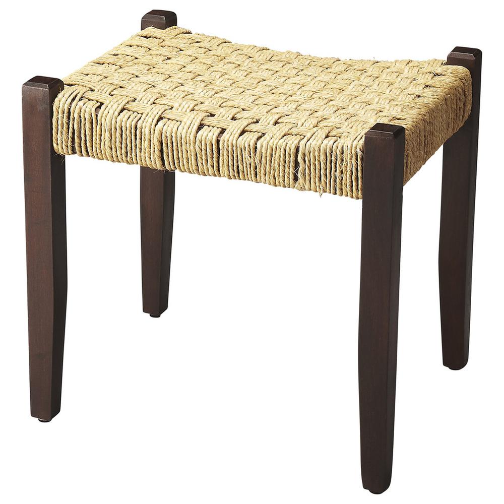 Solid Wood and Woven Jute Stool Multi-Color. Picture 1