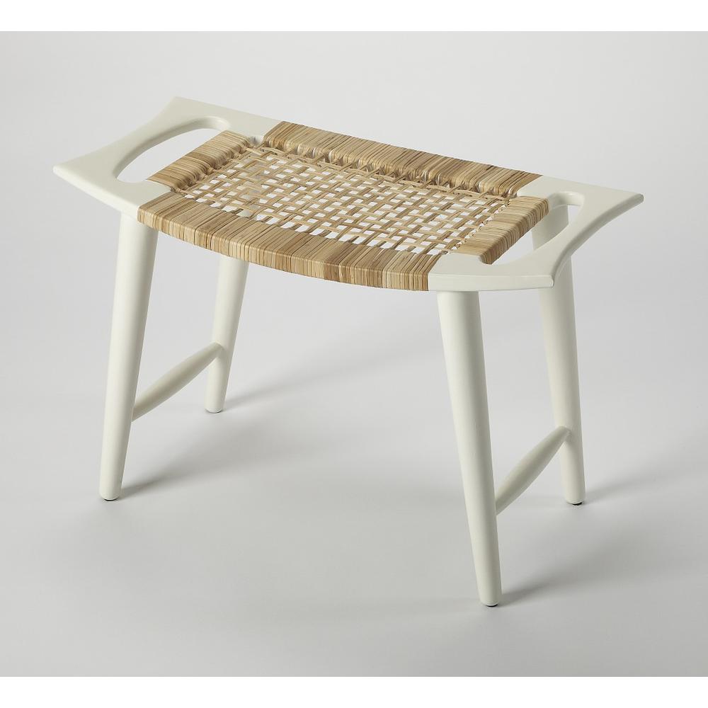 White and Natural Cane Woven Stool White. Picture 1