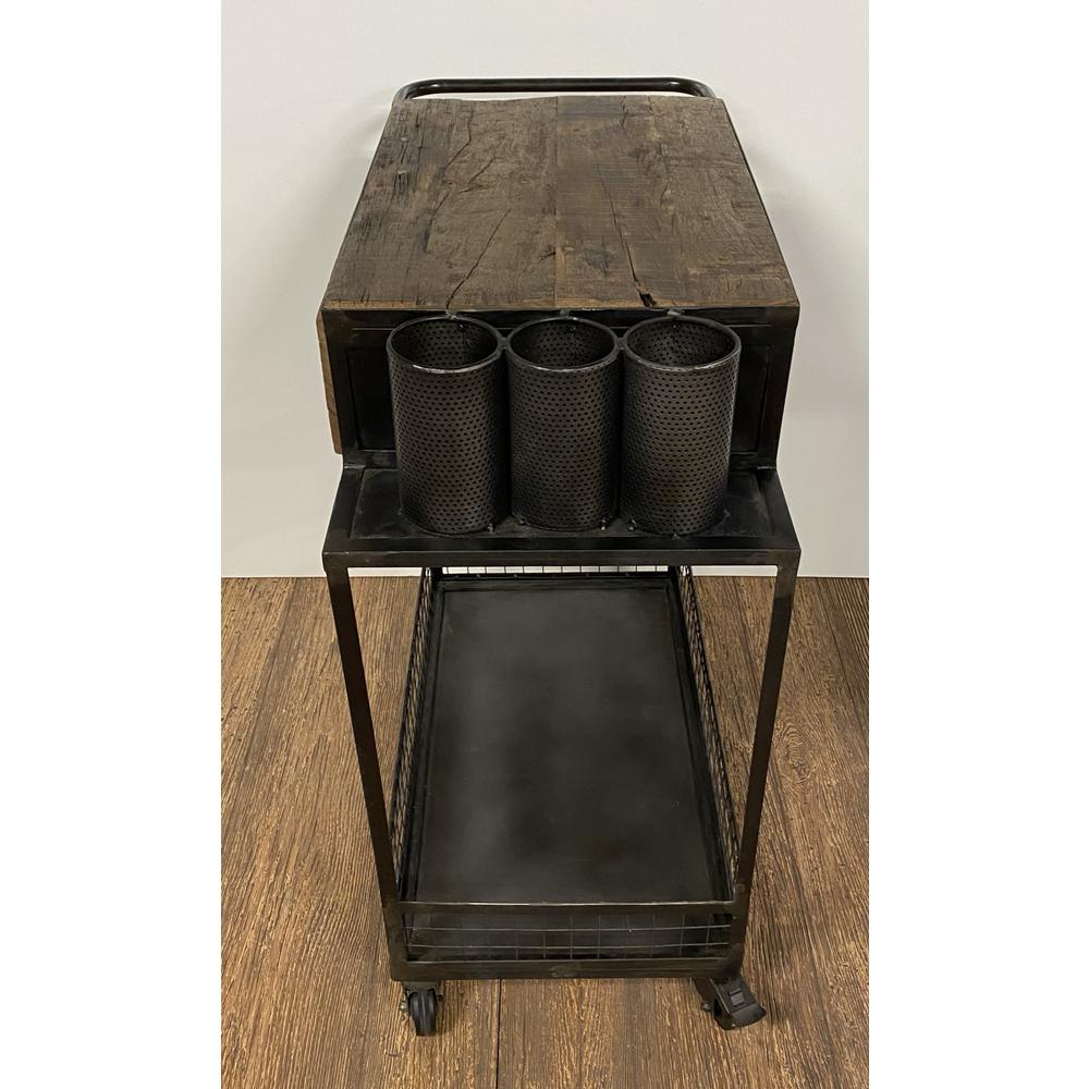 Rolling Rustic Black and Natural Bar Cart - 389227. Picture 3