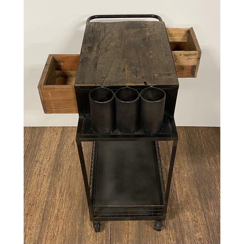 Rolling Rustic Black and Natural Bar Cart - 389227. Picture 5