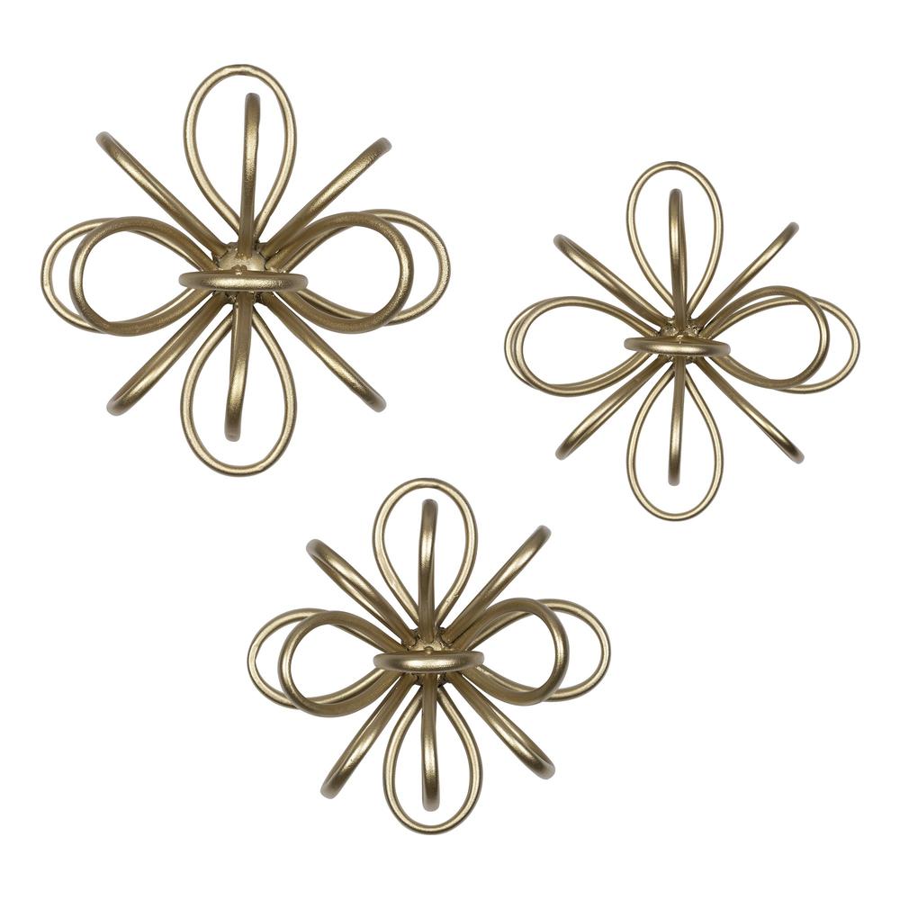 Set of Three Gold  Metallic Starburst Wall Décor Gold. Picture 1