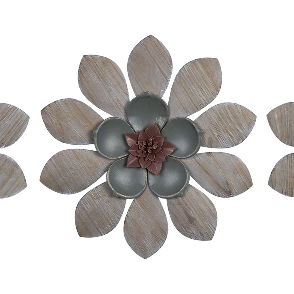 Set of Three Wood and Metal Flower Wall Décor Multi. Picture 3