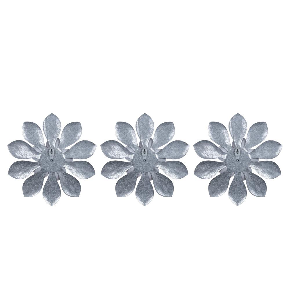 Set of Three Wood and Metal Flower Wall Décor Multi. Picture 5