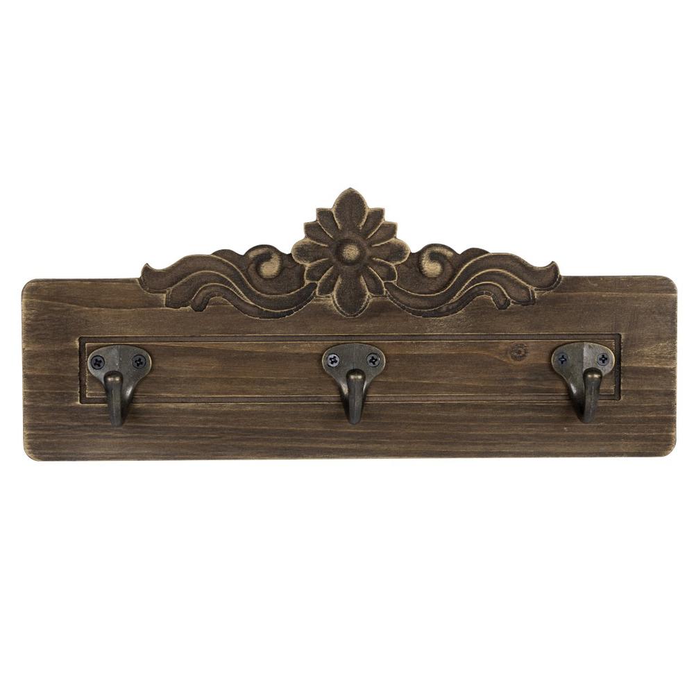 Traditional Wooden Wall Hooks Dark Natural Wood. Picture 1