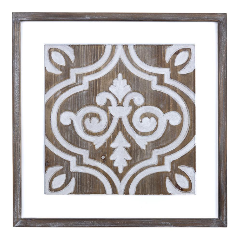 Wooden Gray and Beige Ethnic Tile Wall Plaque Multi. The main picture.