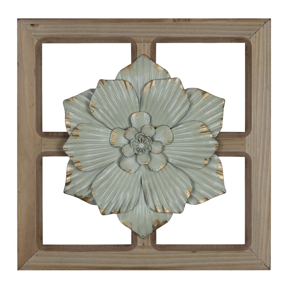 Green Floral Wood and Metal Wall Décor Multi. The main picture.