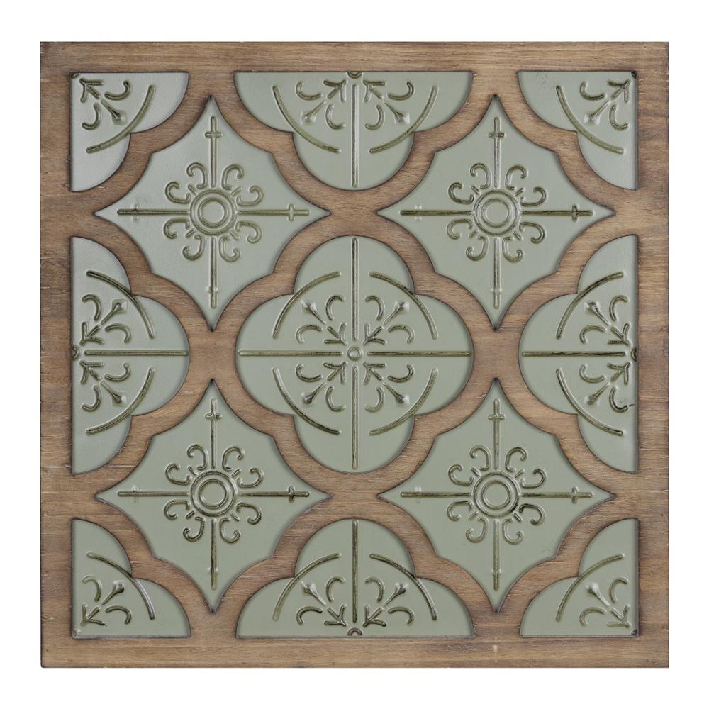 Green Ethnic Pattern Wood and Metal Wall Plaque Multi. The main picture.