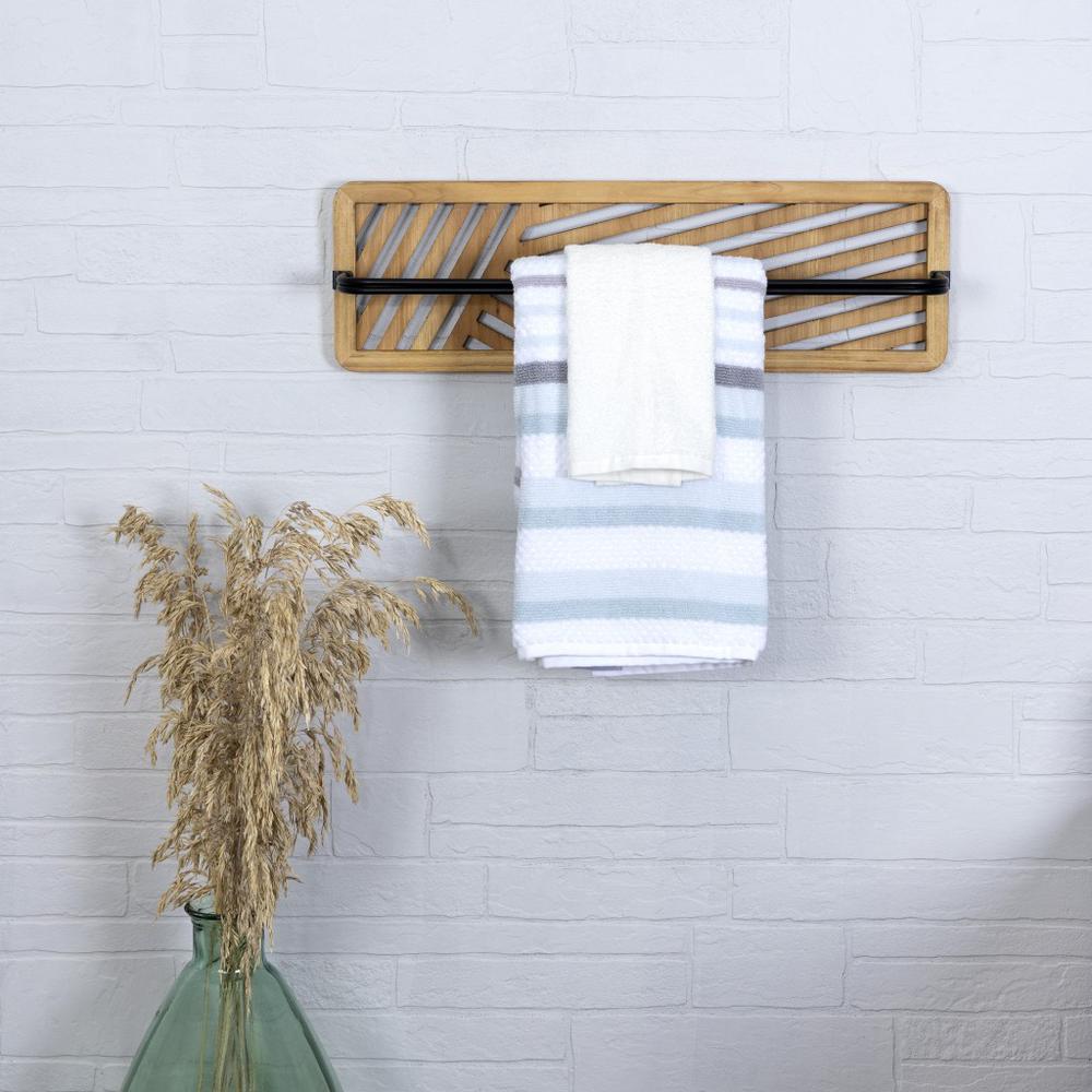 Cut Out Design Wood and Metal Towel Rack Multi. Picture 6