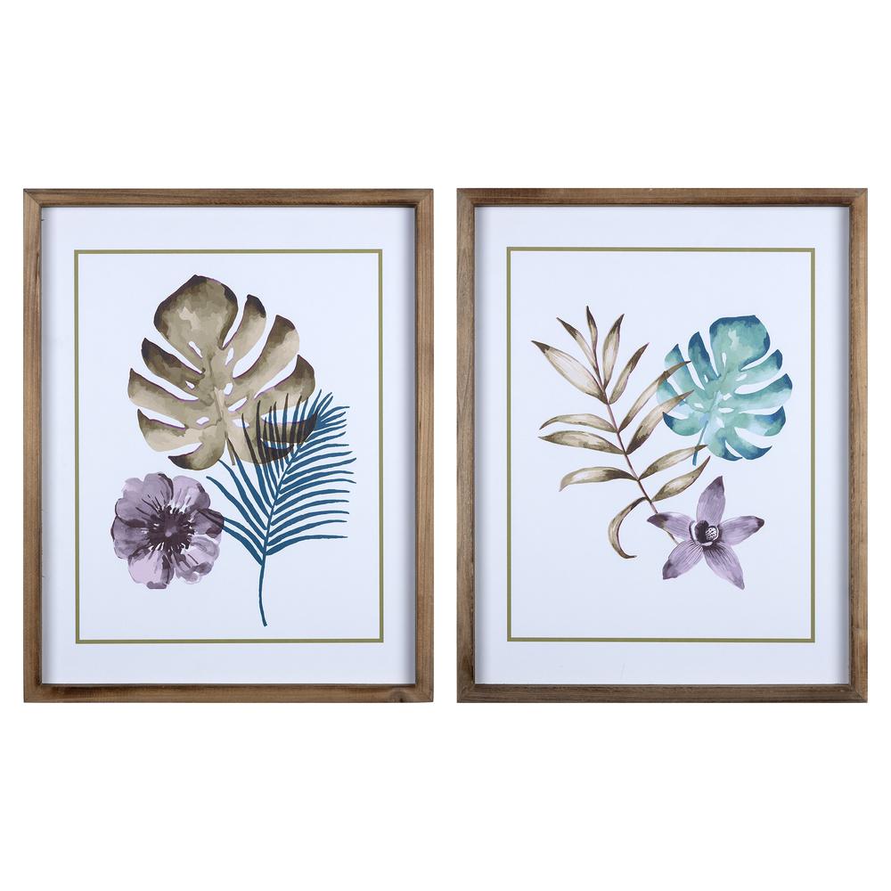 Set of Two Wooden Multicolor Leaf Wall Art Multi. Picture 1