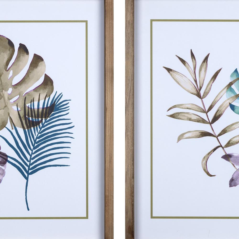 Set of Two Wooden Multicolor Leaf Wall Art Multi. Picture 3