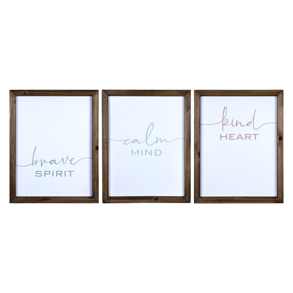 Set of 3 Wooden Brave Calm Kind Wall Frame Décor Multi. Picture 1
