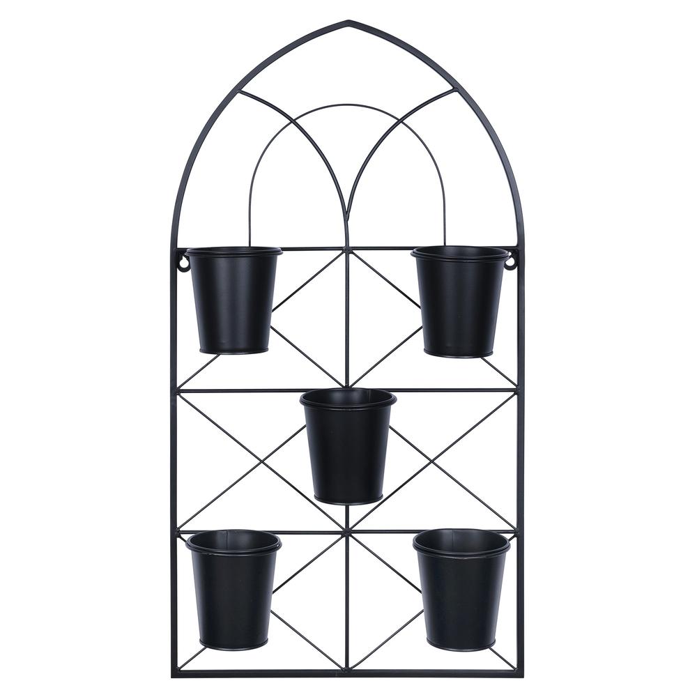 Metal Plant Pots Wall Hanging Black. Picture 1