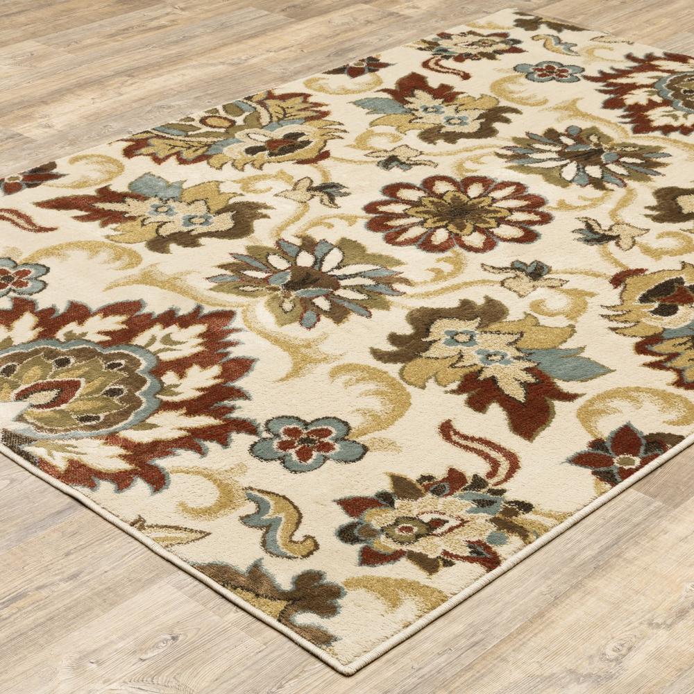 5’x7’ Ivory and Red Floral Vines Area Rug - 389506. Picture 3