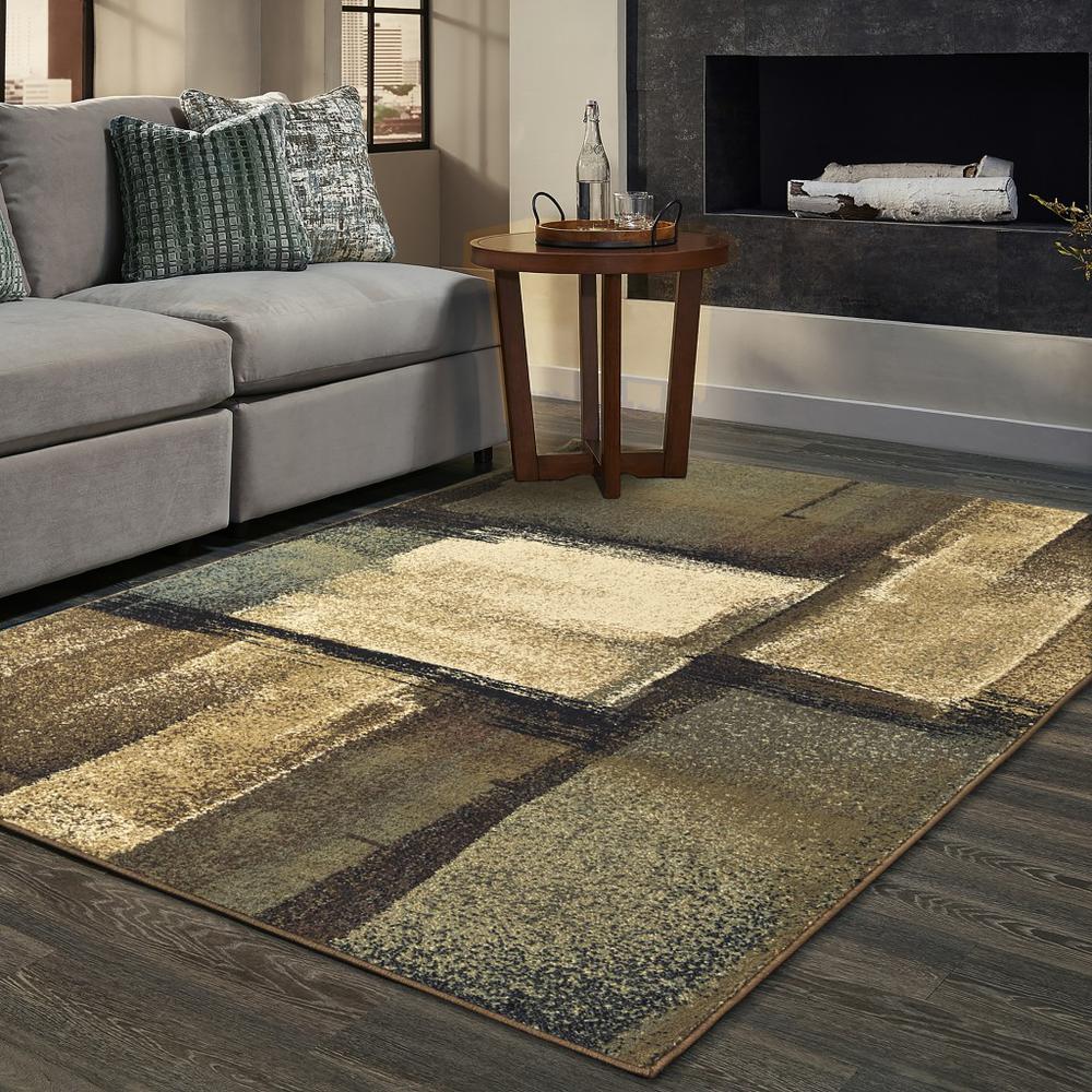 5’x7’ Brown and Beige Distressed Blocks Area Rug - 389514. Picture 2