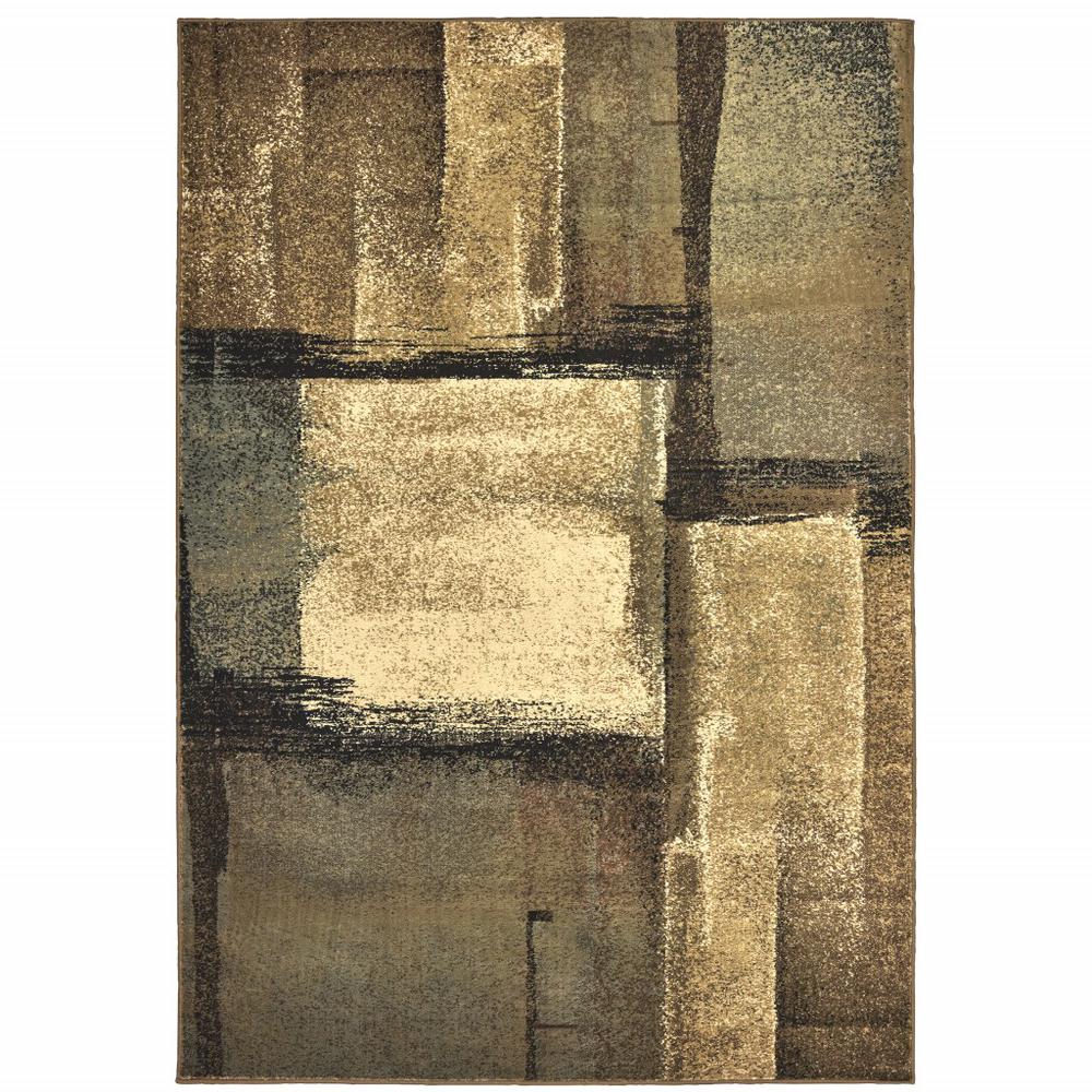 7’x9’ Brown and Beige Distressed Blocks Area Rug - 389515. Picture 1