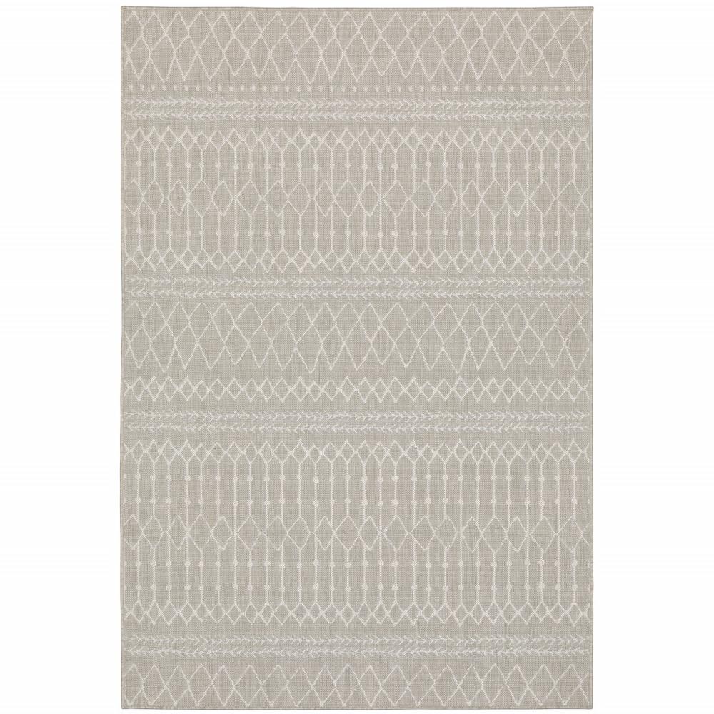 3’x5’ Gray and Ivory Geometric Indoor Outdoor Area Rug - 389538. Picture 1