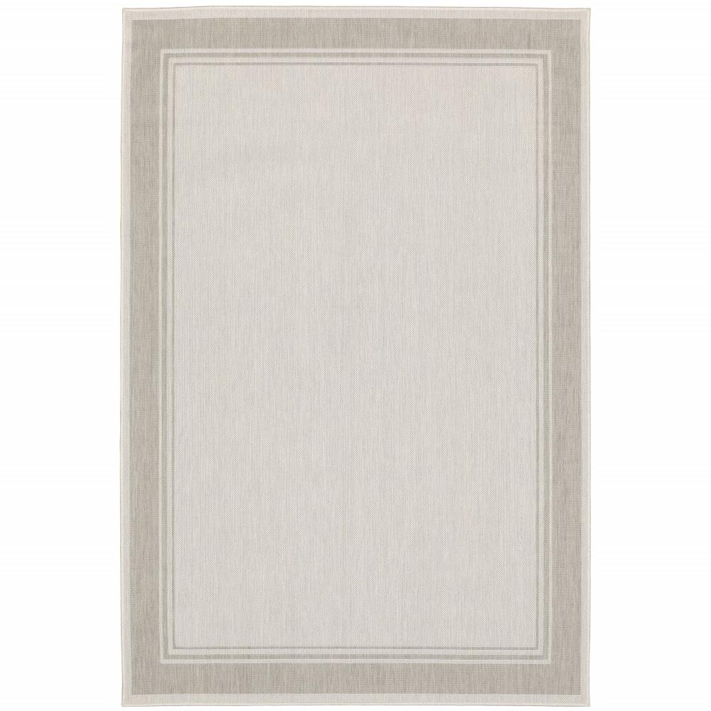 5’x7’ Ivory and Gray Bordered Indoor Outdoor Area Rug - 389544. Picture 1