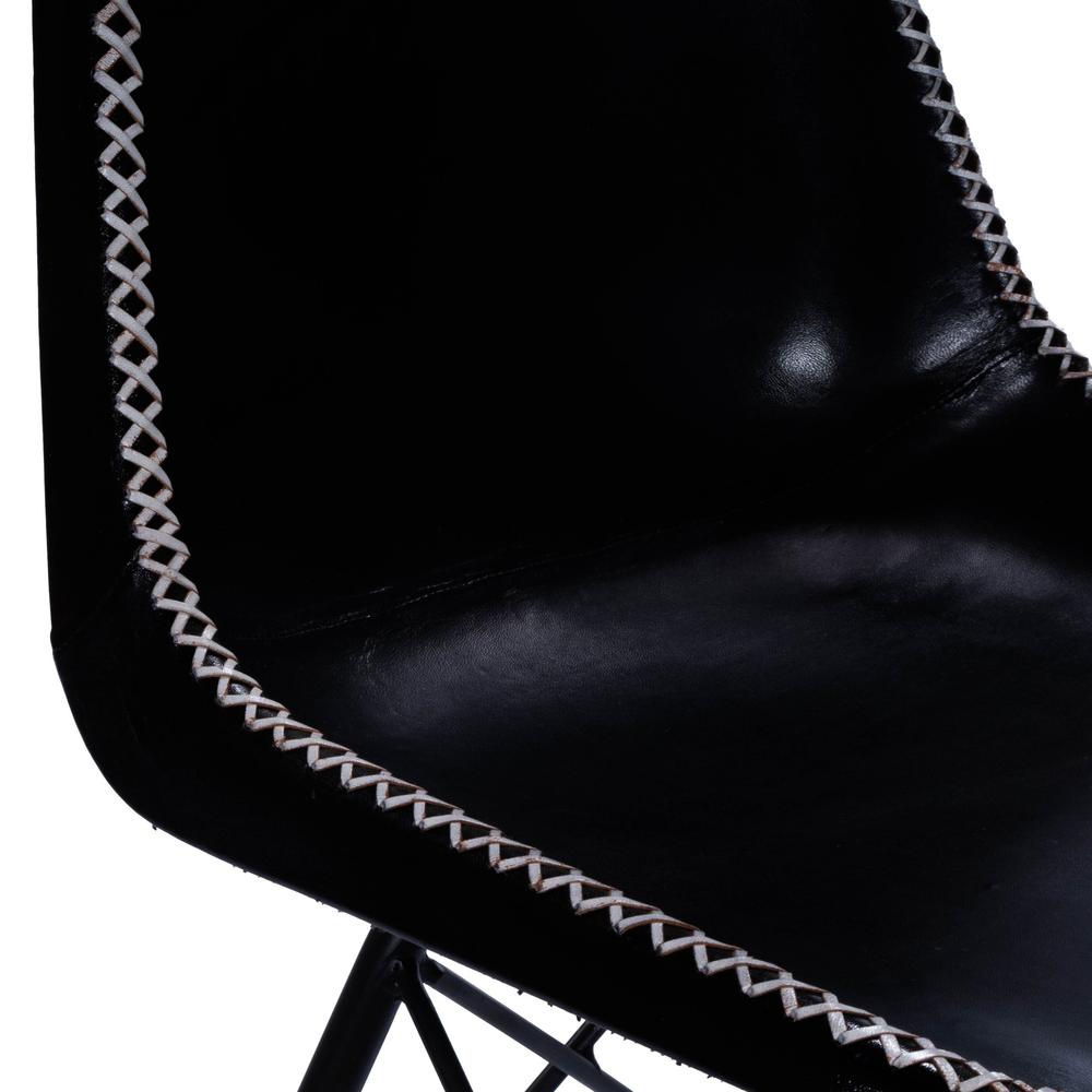 Black Contrast Stitch Leather Dining Chair Black. Picture 2