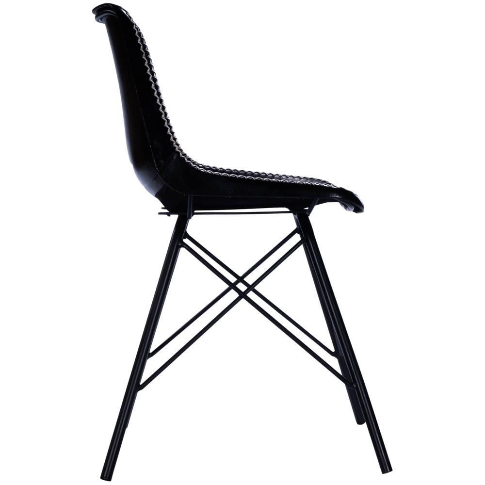 Black Contrast Stitch Leather Dining Chair Black. Picture 4