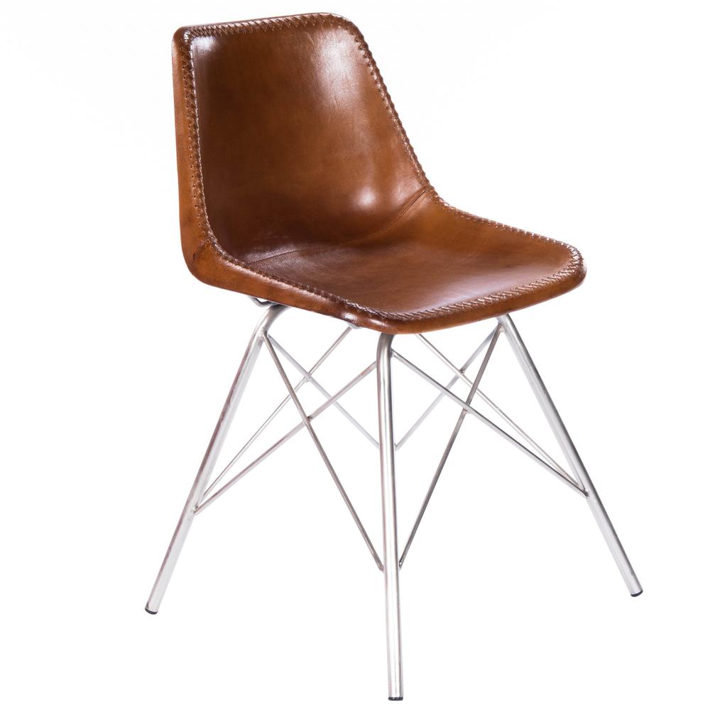 Light Brown Leather Side Chair Medium Brown. Picture 1