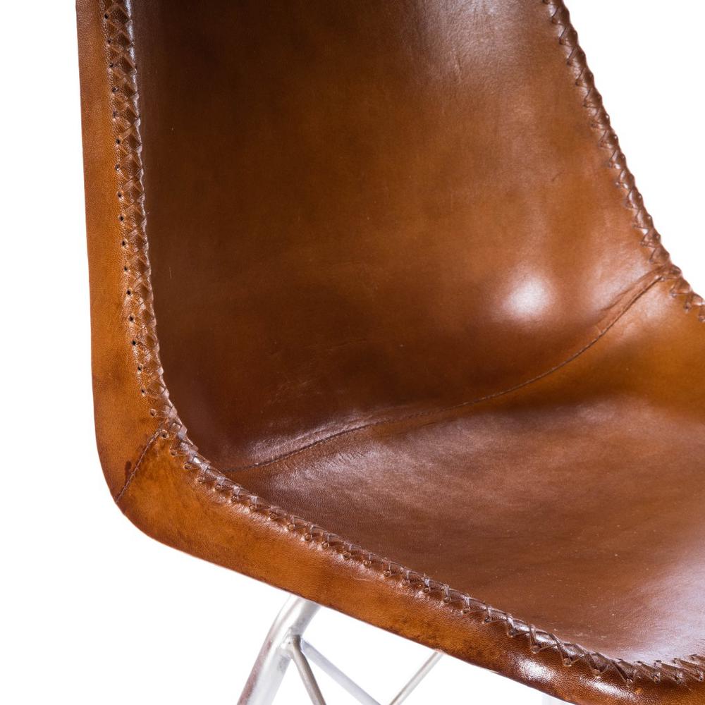 Light Brown Leather Side Chair Medium Brown. Picture 5