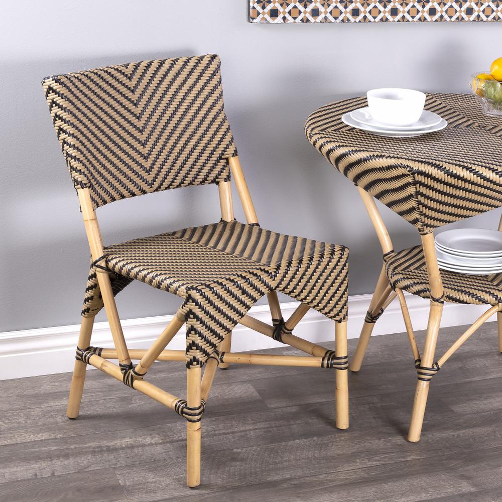 Indoor Outdoor Zig Zag Rattan Dining Chair Beige. Picture 6