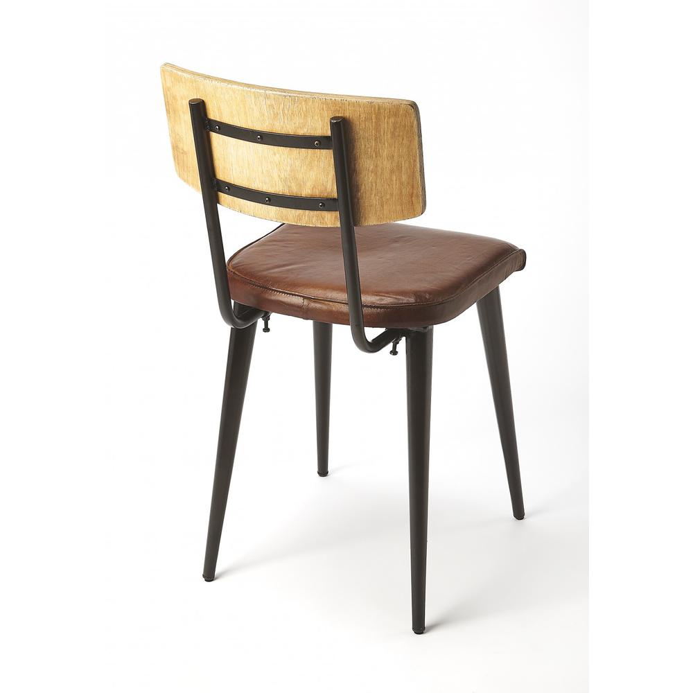Metal and Wood Leather Dining Chair Medium Brown. Picture 6