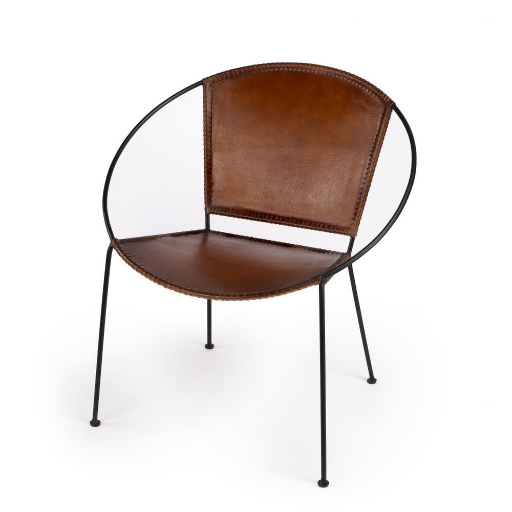 Modern Ring Shape Brown Leather Accent Chair Brown. The main picture.
