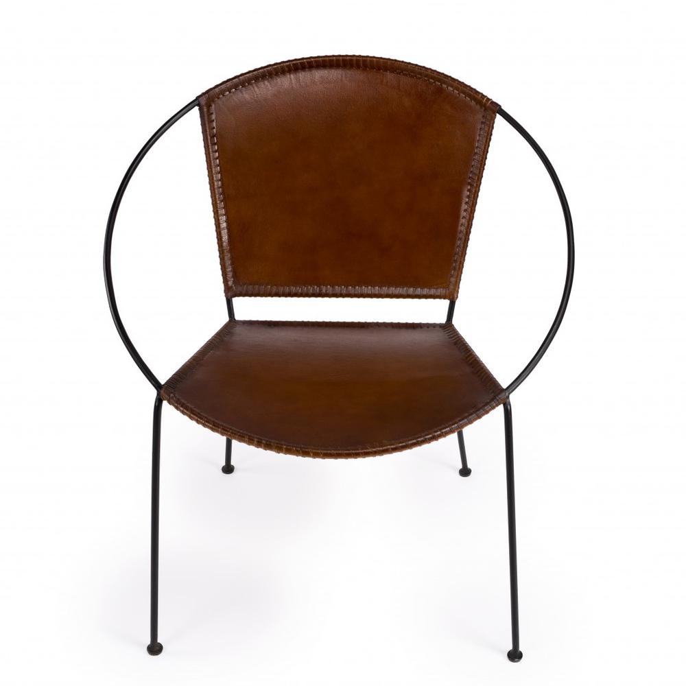 Modern Ring Shape Brown Leather Accent Chair Brown. Picture 2