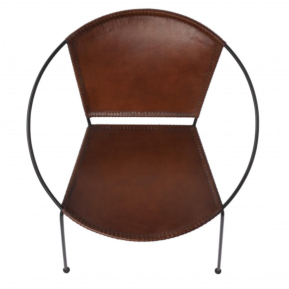 Modern Ring Shape Brown Leather Accent Chair Brown. Picture 4
