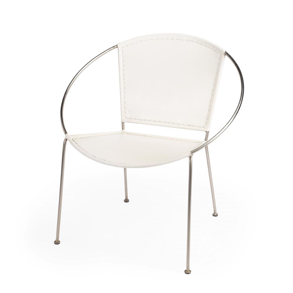 Modern Ring Shape White Leather Accent Chair White. Picture 1